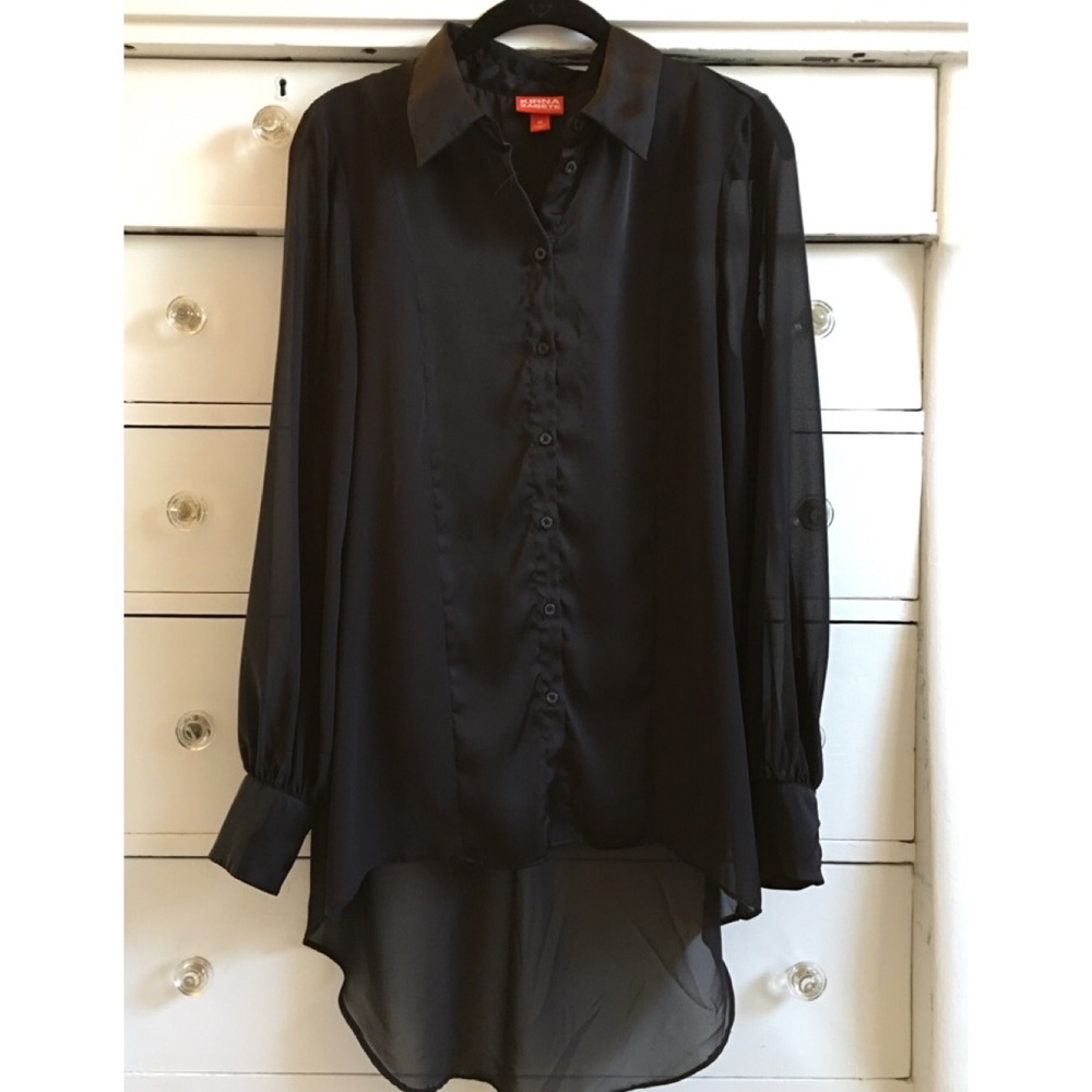 KIRNA ZABETE Black sheer & satin-like panel tunic